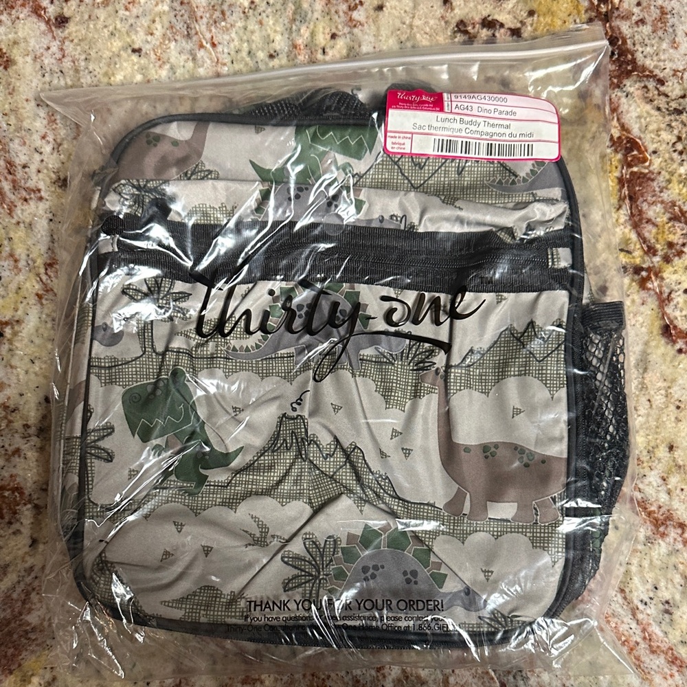 Thirty-One Dino Parade Lunch Bag with Green and Gray